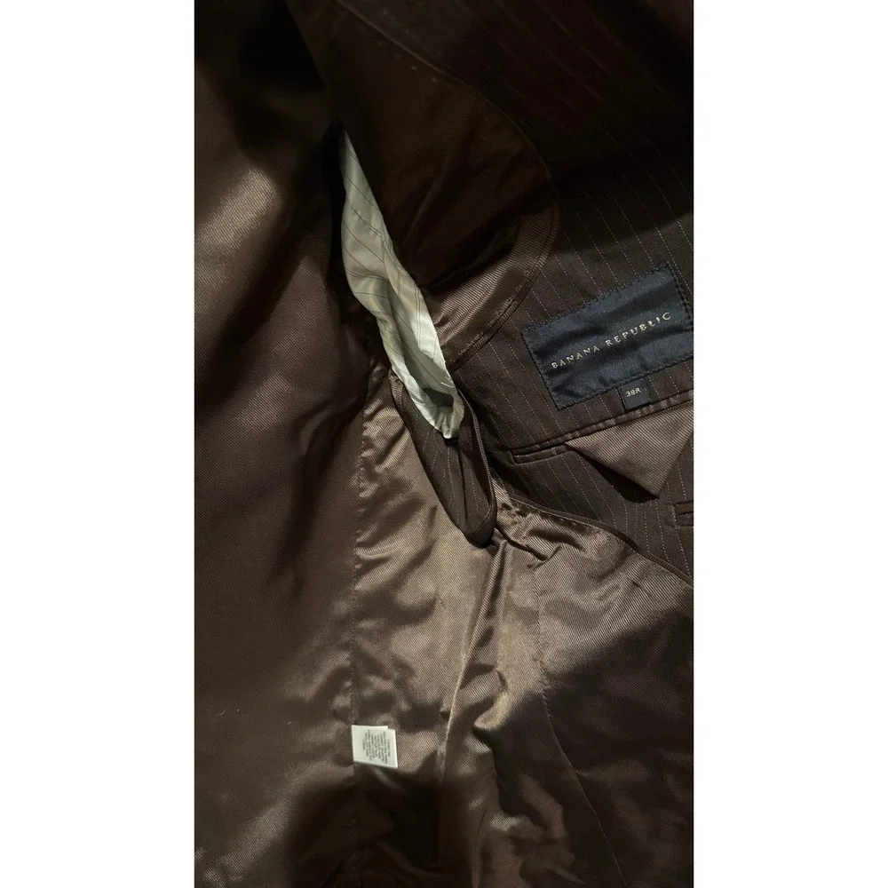 NWT $198 Banana‎ Republic Men's 38R Brown Pinstripe Cotton Blend Suit Jacket